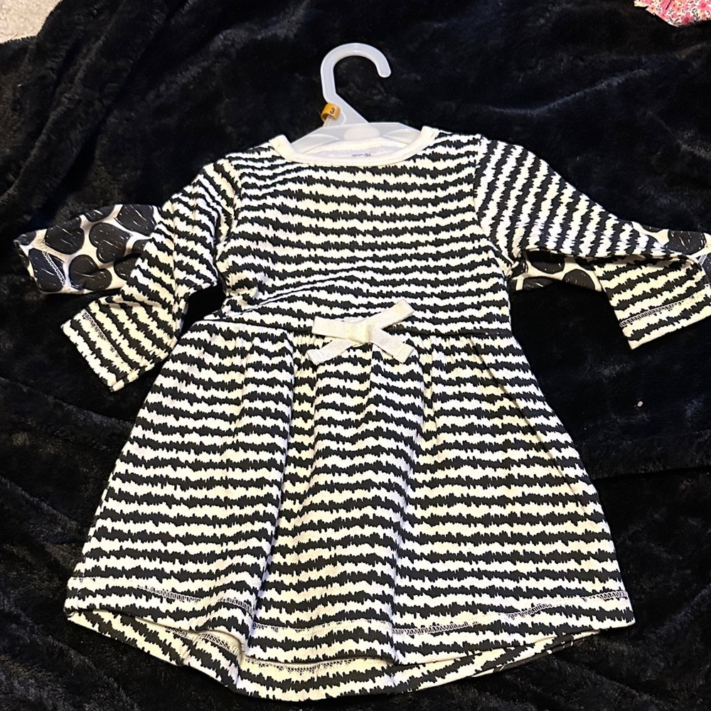 Monochrome Striped Kids Dress with Bow